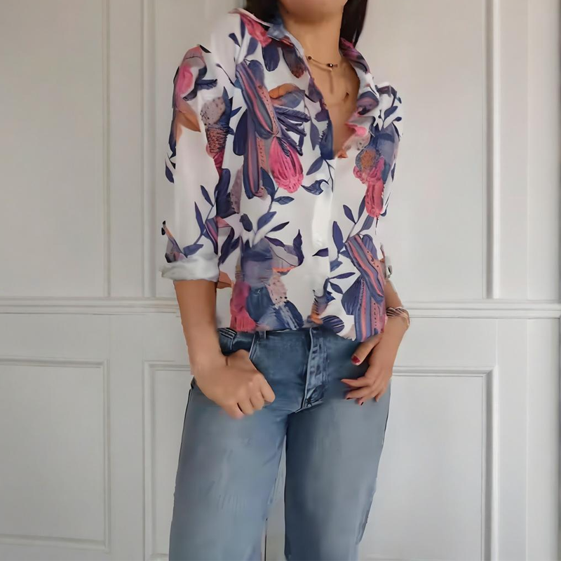 🔥👚Elegáns Növénymintás Gombos Ing