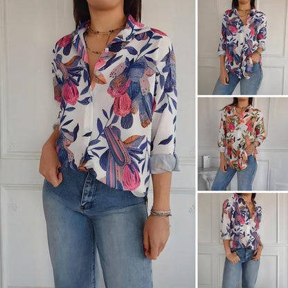 🔥👚Elegáns Növénymintás Gombos Ing