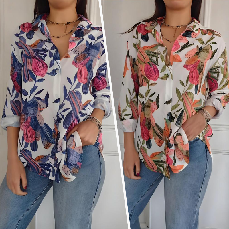 🔥👚Elegáns Növénymintás Gombos Ing