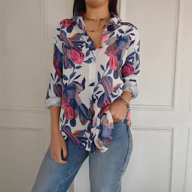 🔥👚Elegáns Növénymintás Gombos Ing