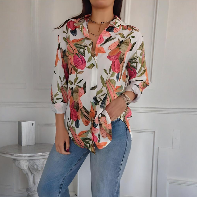 🔥👚Elegáns Növénymintás Gombos Ing