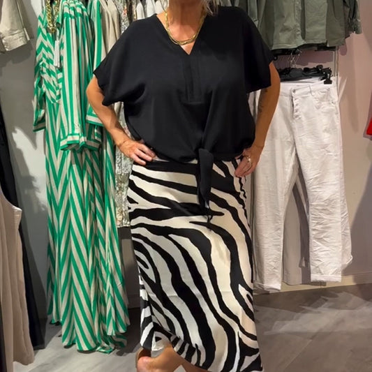 🔥👗Női csomózott blúz és midi szoknya lezser szett