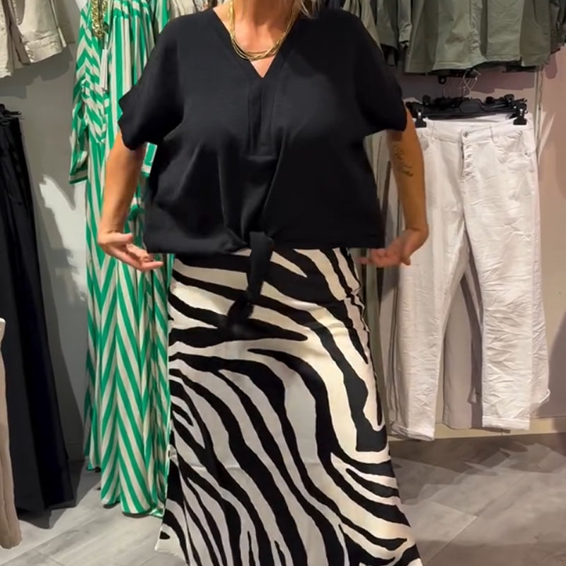 🔥👗Női csomózott blúz és midi szoknya lezser szett
