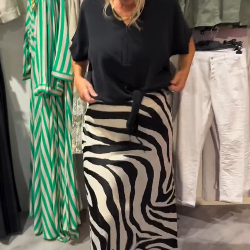 🔥👗Női csomózott blúz és midi szoknya lezser szett