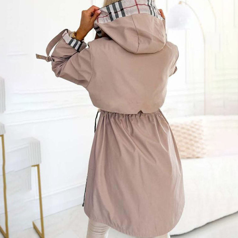 🔥🧥Hosszú kapucnis húzózsinór derékszorító cipzáras széldzseki