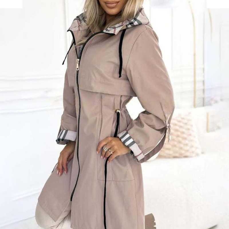 🔥🧥Hosszú kapucnis húzózsinór derékszorító cipzáras széldzseki