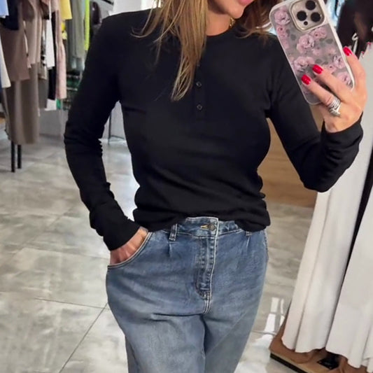 🔥👚slim-fit gomb hosszú ujjú felső