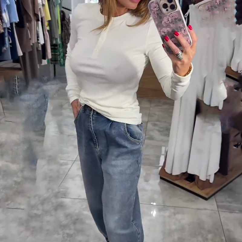 🔥👚slim-fit gomb hosszú ujjú felső