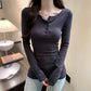 🔥👚slim-fit gomb hosszú ujjú felső