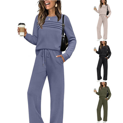 🔥👚👖Női, kerek nyakú felső és húzózsinórral ellátott nadrág szett