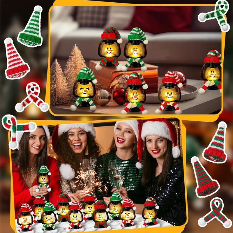🔥🎁Karácsonyi dekoráció Mini hóember lámpás sapkával és sállal