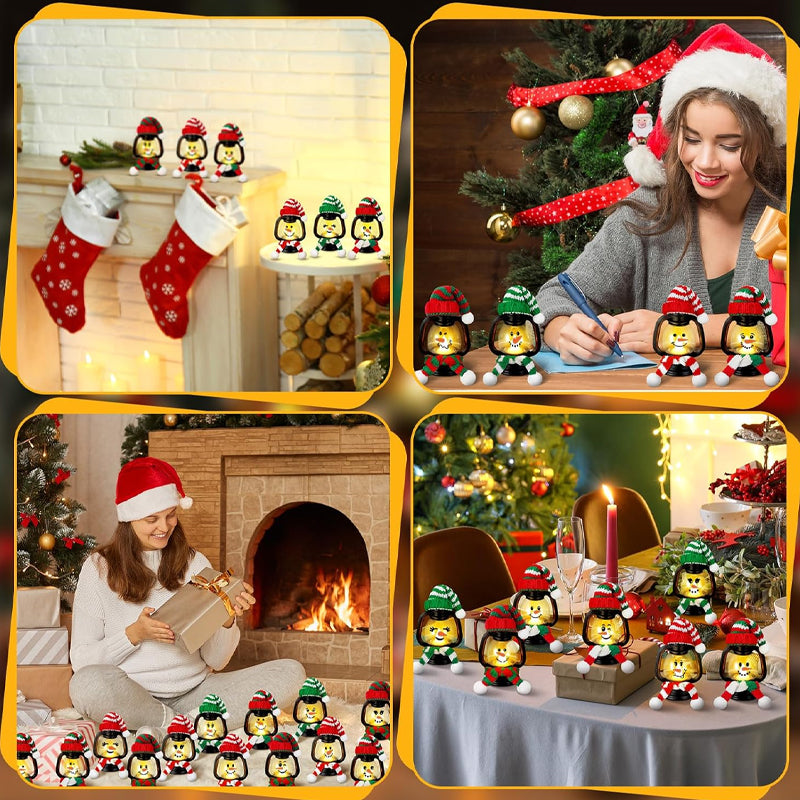 🔥🎁Karácsonyi dekoráció Mini hóember lámpás sapkával és sállal