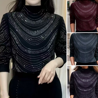 🔥✨👚Női kecses hosszú ujjú felső flitterekkel