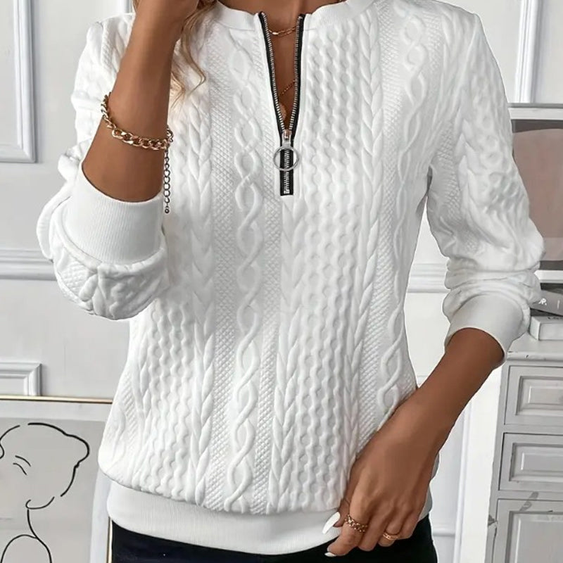 🔥👚Női lezser, félig cipzáras, jacquard mintás pulóver