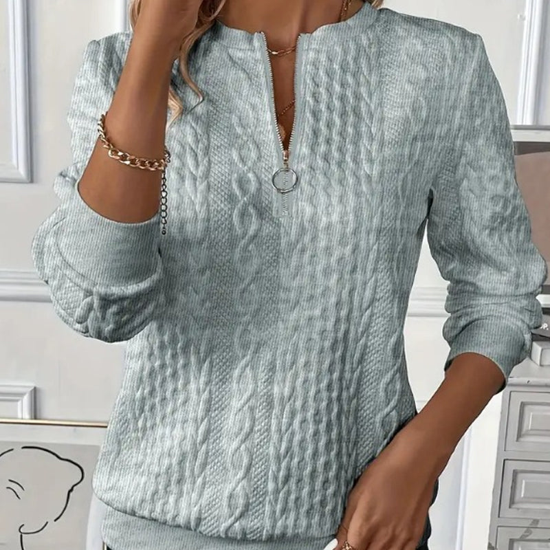 🔥👚Női lezser, félig cipzáras, jacquard mintás pulóver