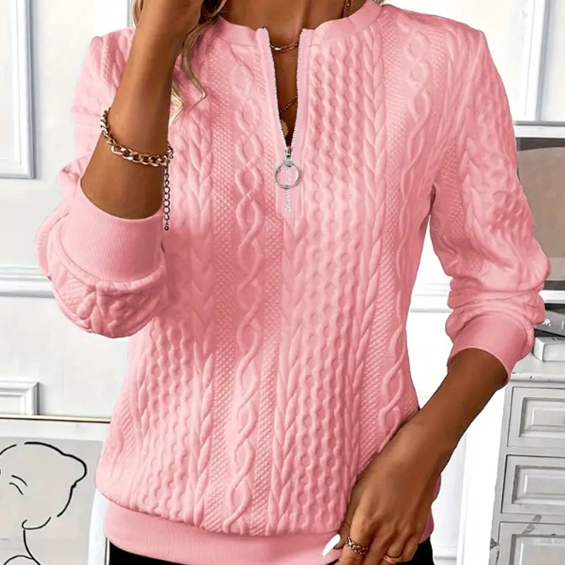 🔥👚Női lezser, félig cipzáras, jacquard mintás pulóver