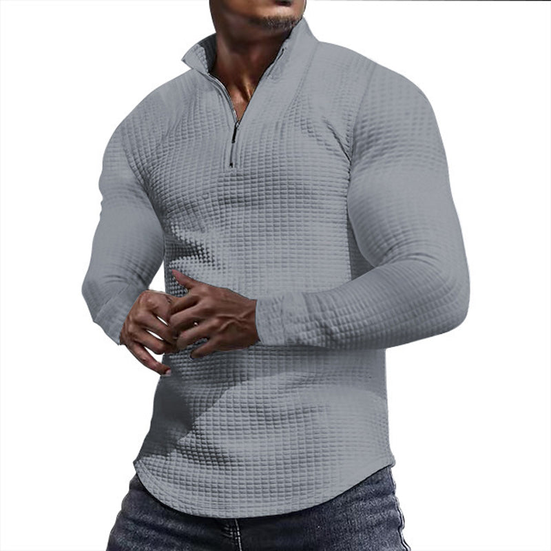 🔥👚Férfi állógalléros, félig cipzáras, hosszú ujjú pulóver